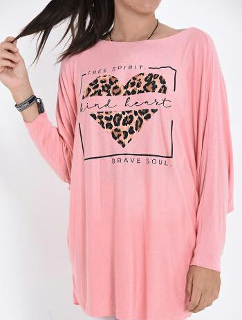 Bedrucktes Muster Langarmshirt - Pastellrosa