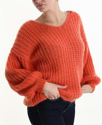 V-Ausschnitt Strickpullover aus Mohair - Orange