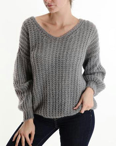 V-Ausschnitt Strickpullover aus Mohair - Dunkelgrey